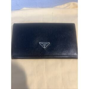 Prada Saffiano leather Continental Wallet Triangle Logo Black